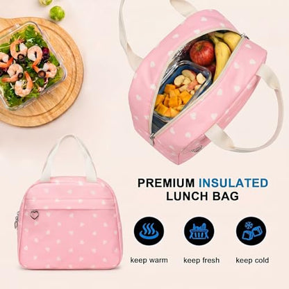 3PCS Kids Backpack Set, School Backpack with Lunch Bag & Pencil Case, Lightweight Waterproof Bookbag for Kids (Pink Heart) - color: Pink Heart