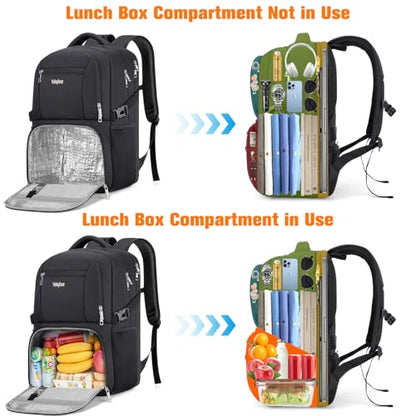 Insulated Lunch Backpack Fit 17" Laptop, Work Backpack with Lunch Box for Men & Women, Water Resistant College Computer Bag for Travel, Business, Hiking - color: Black