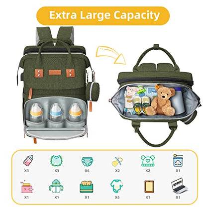 ISMGN Diaper Bag Backpack with Changing Station, Large Diaper Bag, Baby Bag, Multifunctional Diaper Bag, ARMYGREEN - color: Upgrade Armygreen
