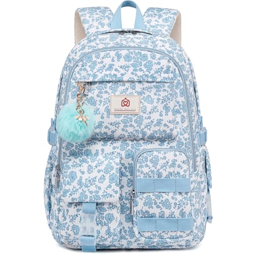 Hidds School Backpack Laptop College Backpacks Corduroy Bag Students Bookbag Anti Theft Travel Daypack for Teens Girls Women (11-Corduroy Blue Floral) - color: 11-corduroy Blue Floral
