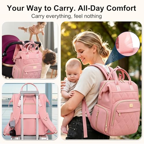 Weitars Diaper Bag Backpack Travel Diaper Backpack, Large Baby Diaper Bag with Changing Pad Baby Bag for Boys Girls, Insulated Pockets, Waterproof Baby Backpack for Mom & Maternity (Pink) - color: Pink