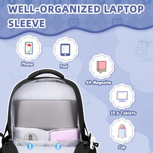 PIG PIG GIRL Girls Backpack, Kids Backpack for Girls with Anti-theft Back Pocket, Lightweight School Back Pack, Watrer Resistant, Bookbag for Elementary Primary School, Black - color: Black