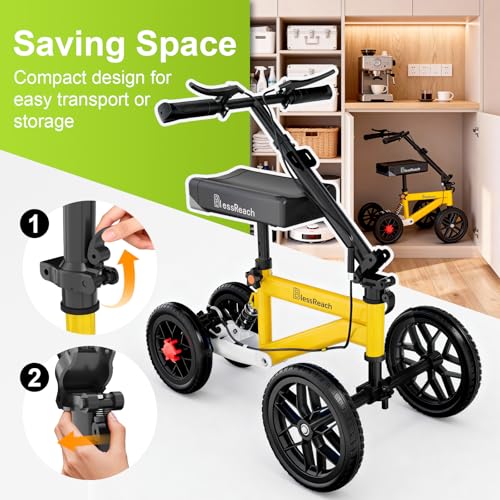 BlessReach Economy Steerable Knee Walker - Compact Crutch Alternative for Foot Injuries with Dual Braking System (Yellow) - color: Yellow