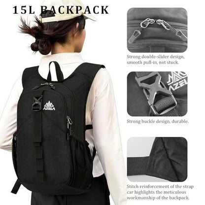 15L Small Hiking Backpack Foldable Ultralight Trekking Camping Outdoors Backpack for Women Men (black) - color: Black