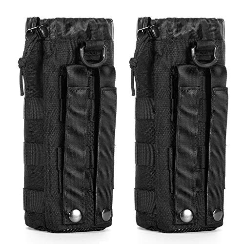 Upgraded Sports Water Bottles Pouch Bag, Tactical Drawstring Molle Water Bottle Holder Tactical Pouches, Travel Mesh Water Bottle Bag Tactical Hydration Carrier - color: Black-2 Pack