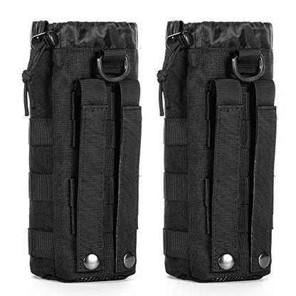 Upgraded Sports Water Bottles Pouch Bag, Tactical Drawstring Molle Water Bottle Holder Tactical Pouches, Travel Mesh Water Bottle Bag Tactical Hydration Carrier - color: Black-2 Pack