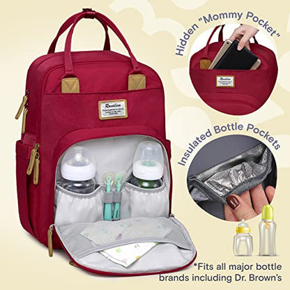 RUVALINO Diaper Bag Backpack, Multifunction Travel Pack Maternity Baby Changing Bags, Large Capacity, Waterproof, Purplish Red - color: Purplish Red