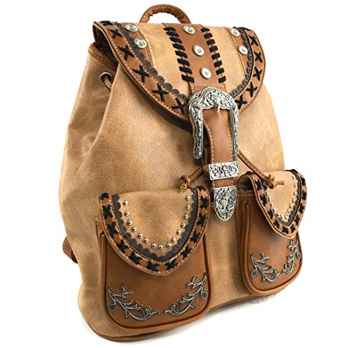 Zelris Western Country Floral Buckle Rucksack Backpack (Tan) - color: Tan