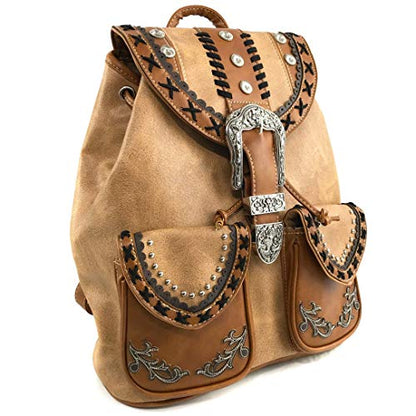 Zelris Western Country Floral Buckle Rucksack Backpack (Tan) - color: Tan