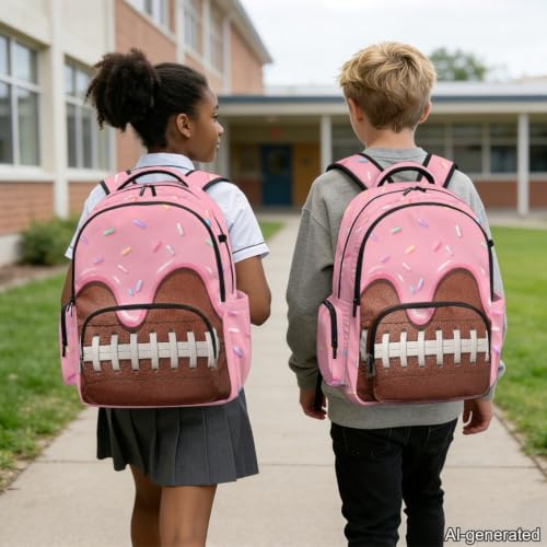 Suobstales Football Ice Cream Drip Print Kids School Backpack with Adjustable Padded Straps Casual Daypack Rucksack Girls Boys, Lightweight 17 Inch Schoolbag Knapsack Bookbag for Outdoors Travel - color: Football Ice Cream Drip 1