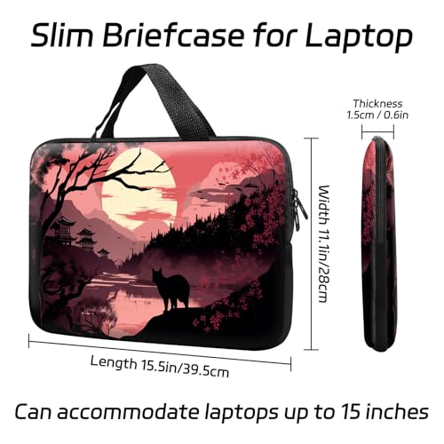 14 15 15.4 15.6 inch Laptop Handle Bag Computer Bag, Pouch Holder Notebook Sleeve Cover Soft Case Compatible for Dell,Lenovo,Toshiba HP, Asus Notebook-Black Cat in The Sunset - color: Black Cat in the Sunset