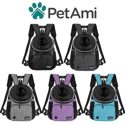 PetAmi Adjustable Cat & Dog Chest Carrier Backpack, Ventilated for Hiking & Camping, Max 15 lbs, Purple - color: Purple, size: Large (15.5x9x18)