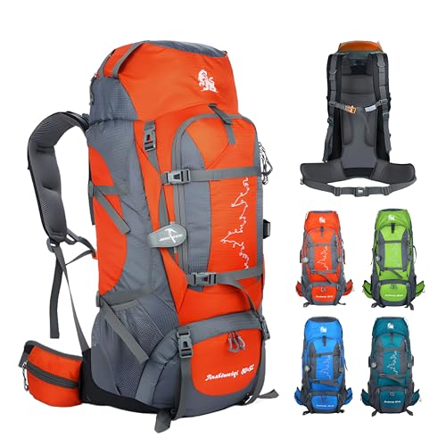 80L Hiking Backpack,Waterproof Lightweight Trekking Bag with Air Cushion Straps, Suitable for People Who are 5 feet 5 inches or taller for Mountaineering/Camping/Travel (orange,80L) - color: Orange