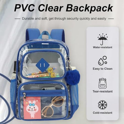 Heavy Duty Clear Backpack for Girls Boys Transparent School Bookbag Kids Durable PVC See Through Backpack-Royal Blue - color: Royal Blue
