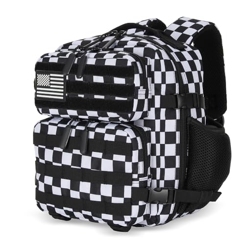 9L Mini Tactical Backpack for Men and Women Tactical Backpack Small for Hiking Small Tactical Bag Fitness Pack - color: Black and White Plaid