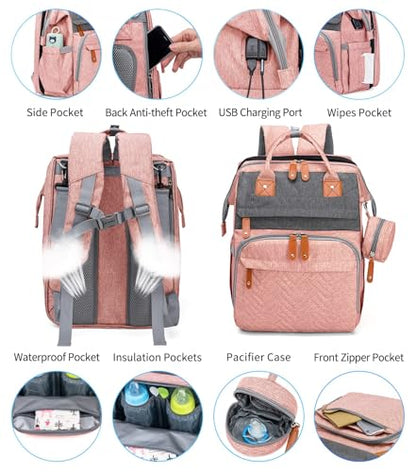 KABAQOO Diaper Bag Backpack with Detachable Changing Station, Large Capacity Baby Diaper Bags for Boys & Girls, Baby Registry Search Stuff & Shower Gifts, Newborn Essentials Must Haves, Pink Grey - color: Pink Grey