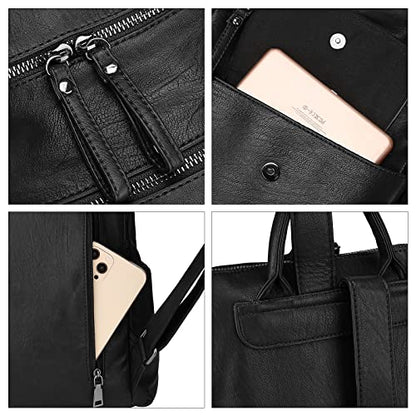 Uromee Backpack Purse for Women Vegan Leather Ladies Fashion Travel Shoulder Bag Convertible - color: 240 Black