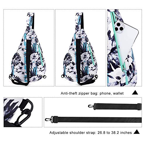 HUA ANGEL Crossbody Sling Bag for Men & Women Lightweight Waterproof Chest Shoulder Bag for Travel Hiking & Everyday Use - color: Black White Flower