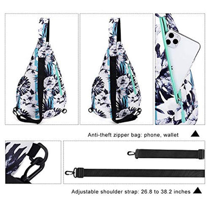 HUA ANGEL Crossbody Sling Bag for Men & Women Lightweight Waterproof Chest Shoulder Bag for Travel Hiking & Everyday Use - color: Black White Flower