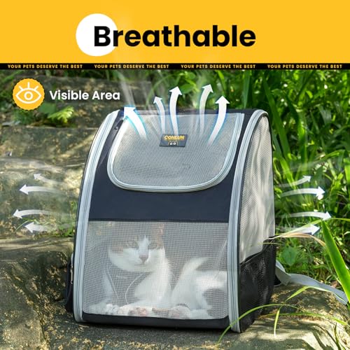Conlun Cat Backpack Carrier for Small Dogs and Cats Fit Up to 15 Lbs,Small Dog Backpack, Foldable with 3-Side Mesh Windows, Pet Carrier for Travel & Hiking Friendly，Gray - color: Grey