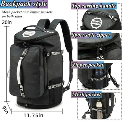 Gym Duffle Bag Backpack with Shoe Compartment,4 ways Travel Backpack for Women and Men,Multi-Functional Weekender bag with Waterproof Layer&Laptop Compartment for Fitness, Travel,Camping - color: Brown
