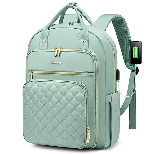 LOVEVOOK Laptop Backpack for Women, Water Resistant Travel Work Backpacks Purse Stylish College Business Teacher Nurse Computer Bag with USB Charging Port, Fits 15.6" Laptop - color: Mint Green, size: 15.6-Inch