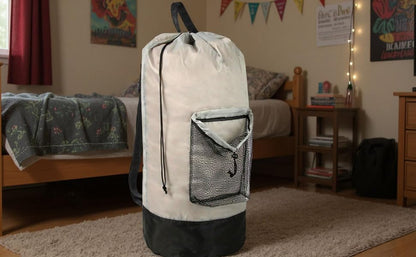 Laundry Bag Backpack with Shoulder Straps and Mesh Pocket Laundry Backpack Large Portable Laundry Hamper for College Laundromat Apartment with Drawstring Closure, Adjustable Back Straps (Khaki) - color: Khaki