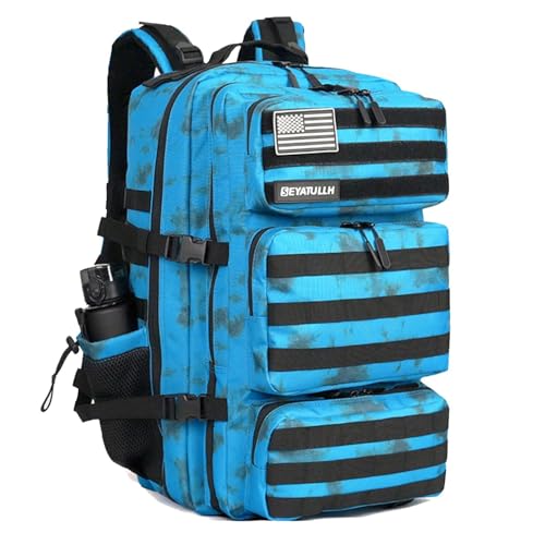 Military Tactical Backpack 55L for Men & Women Bug Out Bag Assault pack Molle Daypack Hiking Trekking Rucksack (Blue tie dye) - color: Blue Tie Dye