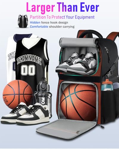 LOINTET Basketball Bag Backpack with Ball Holder Shoes Compartment, Large Basketball Accessories Sports Bag - color: Red