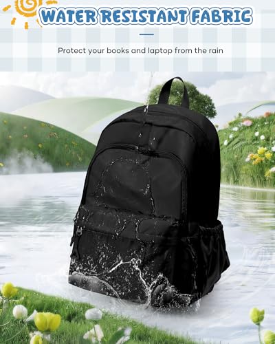 winspansy Backpack for School Teenage Girls Boys,Waterproof Lightweight School Bags Travel Daypack Simple Cute College Backpack Rucksack for Women Men fit 14 Inch Laptop,Black - color: A1-black