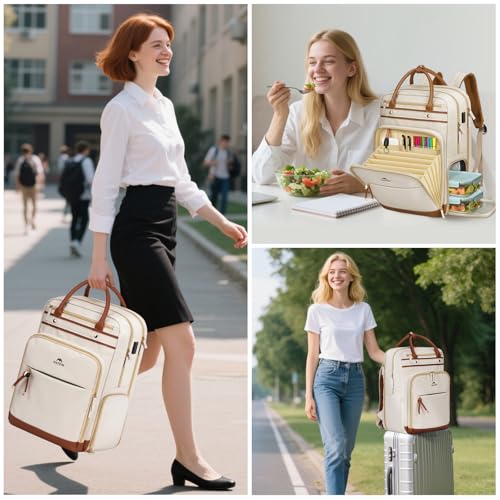 MATEIN Teacher Backpack with Lunch Compartment Detachable, 15.6 Inch Laptop Backpack with Organized Pocket, College Computer Work Backpacks Meal Prep Bag Gift for Women Nurse Commute Office - color: Beige