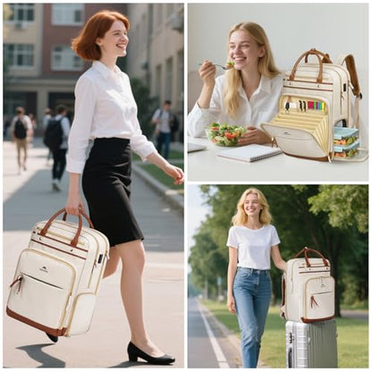 MATEIN Teacher Backpack with Lunch Compartment Detachable, 15.6 Inch Laptop Backpack with Organized Pocket, College Computer Work Backpacks Meal Prep Bag Gift for Women Nurse Commute Office - color: Beige