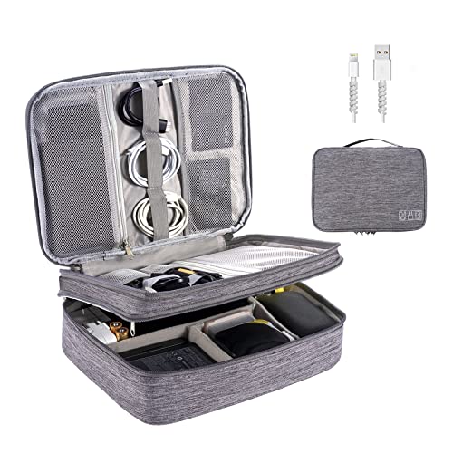 OrgaWise Electronics Organizer, Electronic Accessories Bag Travel Cable Organizer Three-Layer for iPad Mini, Kindle, Hard Drives, Cables, Chargers - color: Three layer-Grey