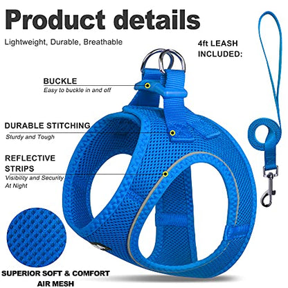 Fida Comfy Dog Harness with Leash, Cat Vest Harness Escape Proof, Breathable Lightweight Soft Mesh, Adjustable Reflective Step-in Harness for Puppy Toy Breeds & Extra-Small Pet (XXS, Blue) - color: Blue, size: XXS (Neck:11.4"-12.2"; Girth:12.6"-14.2")
