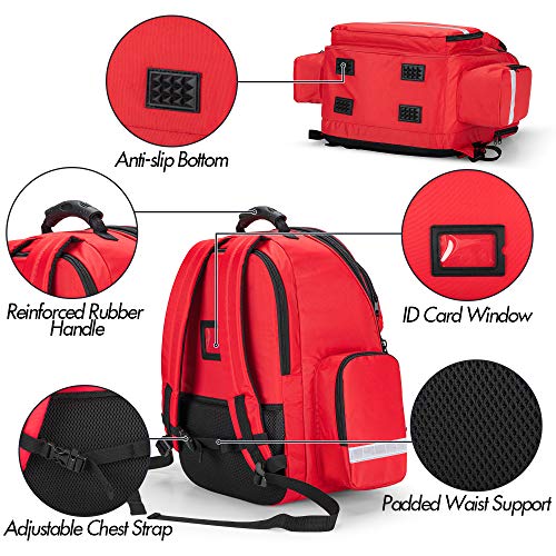 Trunab First Responder Bag Trauma Backpack Empty, Medical Emergency Kits Storage Jump Bag Pack for EMT, EMS, Police, Firefighters, Safety Officers - Patented Design Red - color: Red