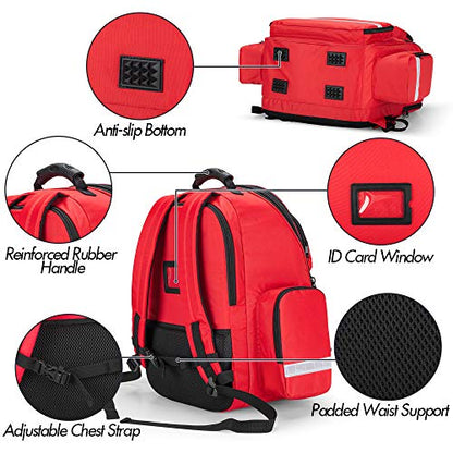 Trunab First Responder Bag Trauma Backpack Empty, Medical Emergency Kits Storage Jump Bag Pack for EMT, EMS, Police, Firefighters, Safety Officers - Patented Design Red - color: Red