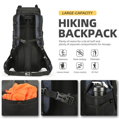 King'sGuard 60L Hiking Backpack for Men and Women Lightweight Camping Hiking Backpack with Rain Cover Large Waterproof Travel Backpack Backpacking Pack (Navy Blue) - color: Navy Blue