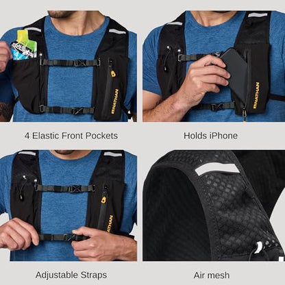 Nathan Running Hydration Vest – Lightweight Running Vest for Men & Women – Adjustable Backpack for Marathons – Reflective Hydration Backpack – OSFM – Black