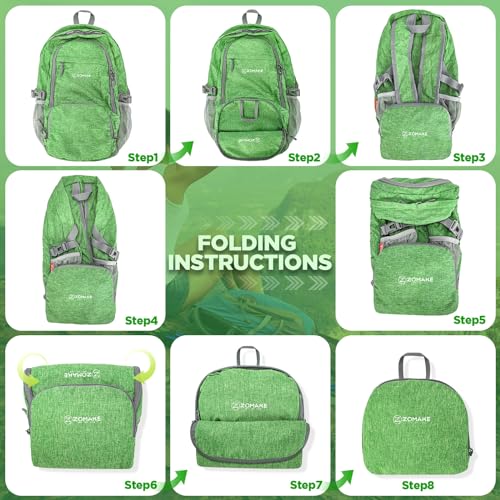 ZOMAKE Ultra Lightweight Packable Backpack 25L,Small Foldable Backpacks Hiking Water Resistant Collapsible Daypack for Women Men(Dark Green) - color: Dark Green, size: 25L