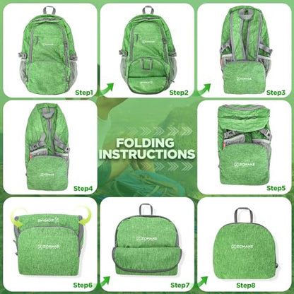 ZOMAKE Ultra Lightweight Packable Backpack 25L,Small Foldable Backpacks Hiking Water Resistant Collapsible Daypack for Women Men(Dark Green) - color: Dark Green, size: 25L