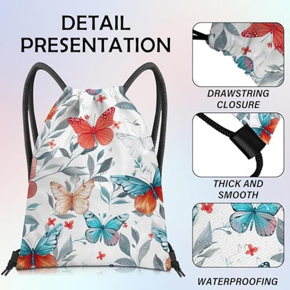 Drawstring Backpack Draw String Bag Sports Gym Bags Waterproof Cute Aesthetic Sackpack for Women(13"×17")-Butterfly 2 - color: Z46-butterfly 2