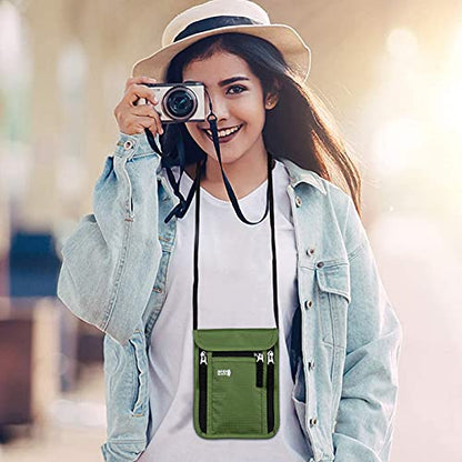 Travel Pouch Neck Wallet Family Passport Holder Organizer Case with RFID Blocking | Family Passport Holder - color: Green