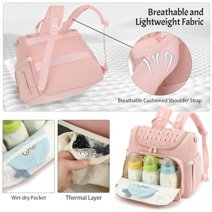 Small Diaper Bag Backpack Quilted Mini Baby Crossbody Diaper Bag Tote for Mom and Baby Girls Boys (Pink) - color: Pink