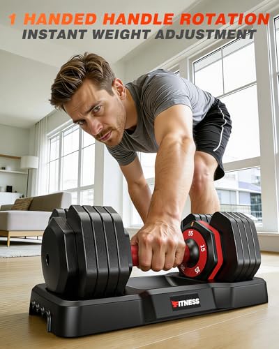Adjustable Dumbbells Set of 2, 1 Hand Adjustable Weights Dumbbell Set and Workout Bench, 25/55/80lb Pair Weight Set For Home Gym Suit both Men and Women, Compact for Small Space Apartment Room - color: Classic-55lbs-Red Dumbbells+Bench