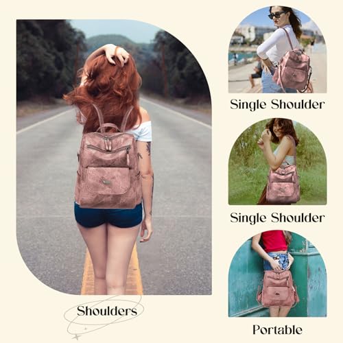 Backpack Purse for Women, Women Backpack Purse Small Leather Waterproof Anti-theft Shoulder Bags Handbags Ladies - color: Pink