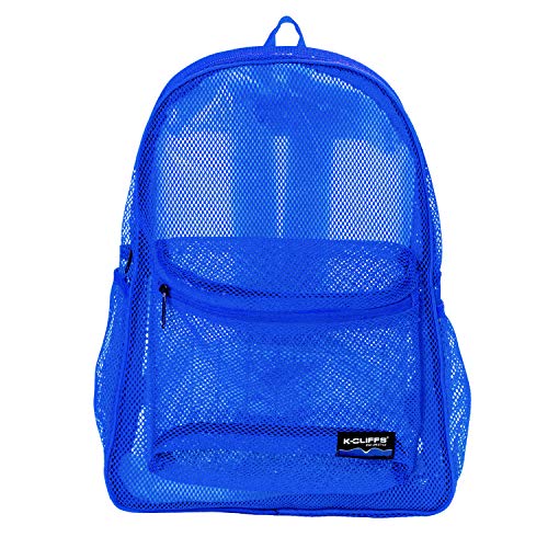 K-Cliffs Heavy Duty Mesh Backpack Quality Classic Student Net Bookbag Durable See Through Simple Netting Daypack Basic School Bag Royal Blue - color: Royal Blue