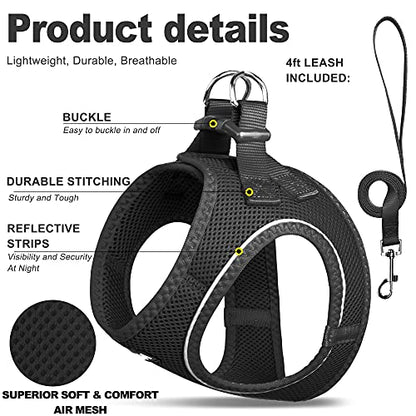 Fida Comfy Dog Harness with Leash, Soft Puppy Vest Escape Proof, Breathable Lightweight Soft Mesh, Adjustable Reflective Step-in Harness for Small Pet Walking (S, Black) - color: Black, size: S (Neck:12.6"-13.8"; Girth:16.1"-17.7")