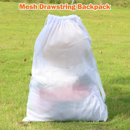 NATURAL STYLE 2 Packs Swim Bag Mesh Drawstring Backpack Oversized 18" x 26", Large Mesh Drawstring Backpack - color: White