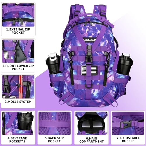 Lovelinks21 25L Tactical Backpack Hiking Daypacks Outdoor Military Molle Bag EDC Rucksack Motorcycle Backpack for Camping - color: Purple Tie Dye
