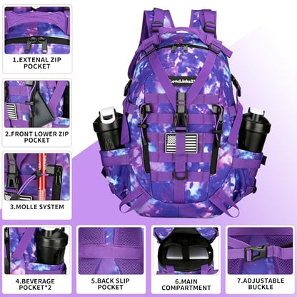 Lovelinks21 25L Tactical Backpack Hiking Daypacks Outdoor Military Molle Bag EDC Rucksack Motorcycle Backpack for Camping - color: Purple Tie Dye